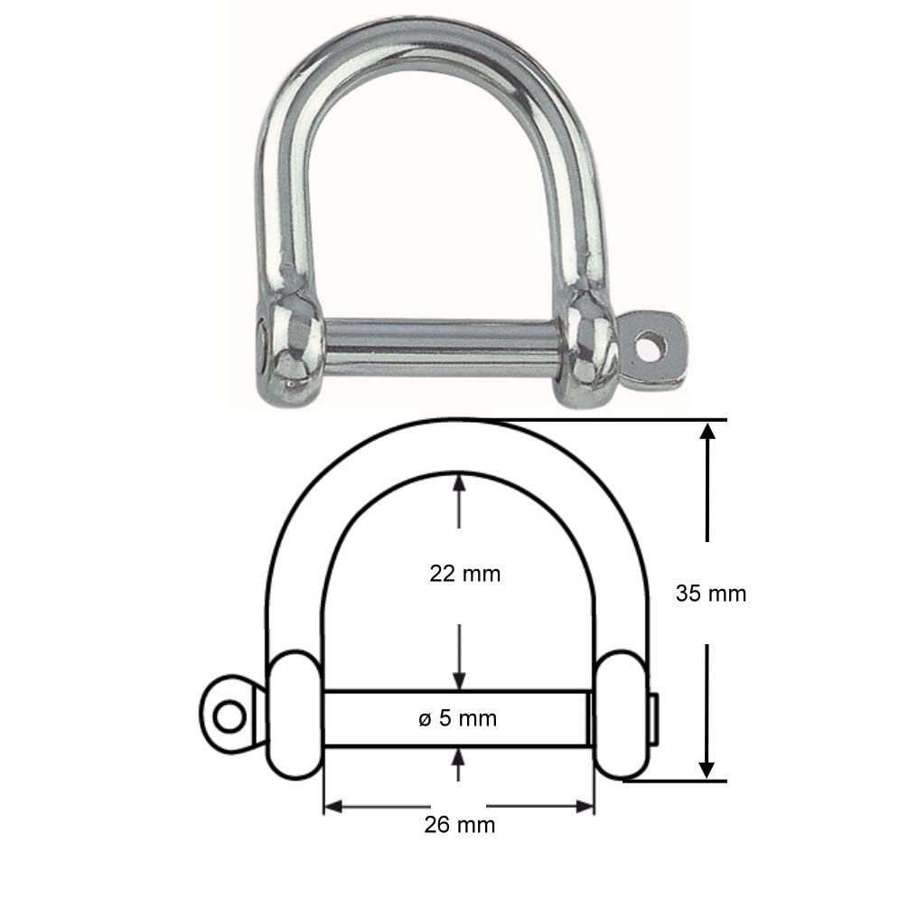 Versandbox24 10er-Pack Rundschäkel Weite Form – 5 Mm Edelstahl A4 (AISI 316), Bruchlast 750 Kg, Für Boot, Hof & Industrie