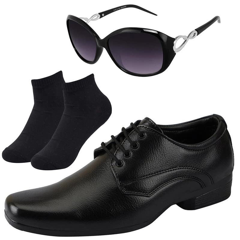 l Men Black Lace Formal Shoes with Black Socks & Women Cheri-image-23