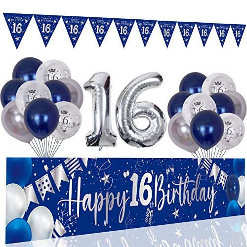 Sweet Sixteen Geburtstagsdeko In Blau & Silber – Komplettset Mit Ballons, Banner & Schärpe Für Die Perfekte 16. Party