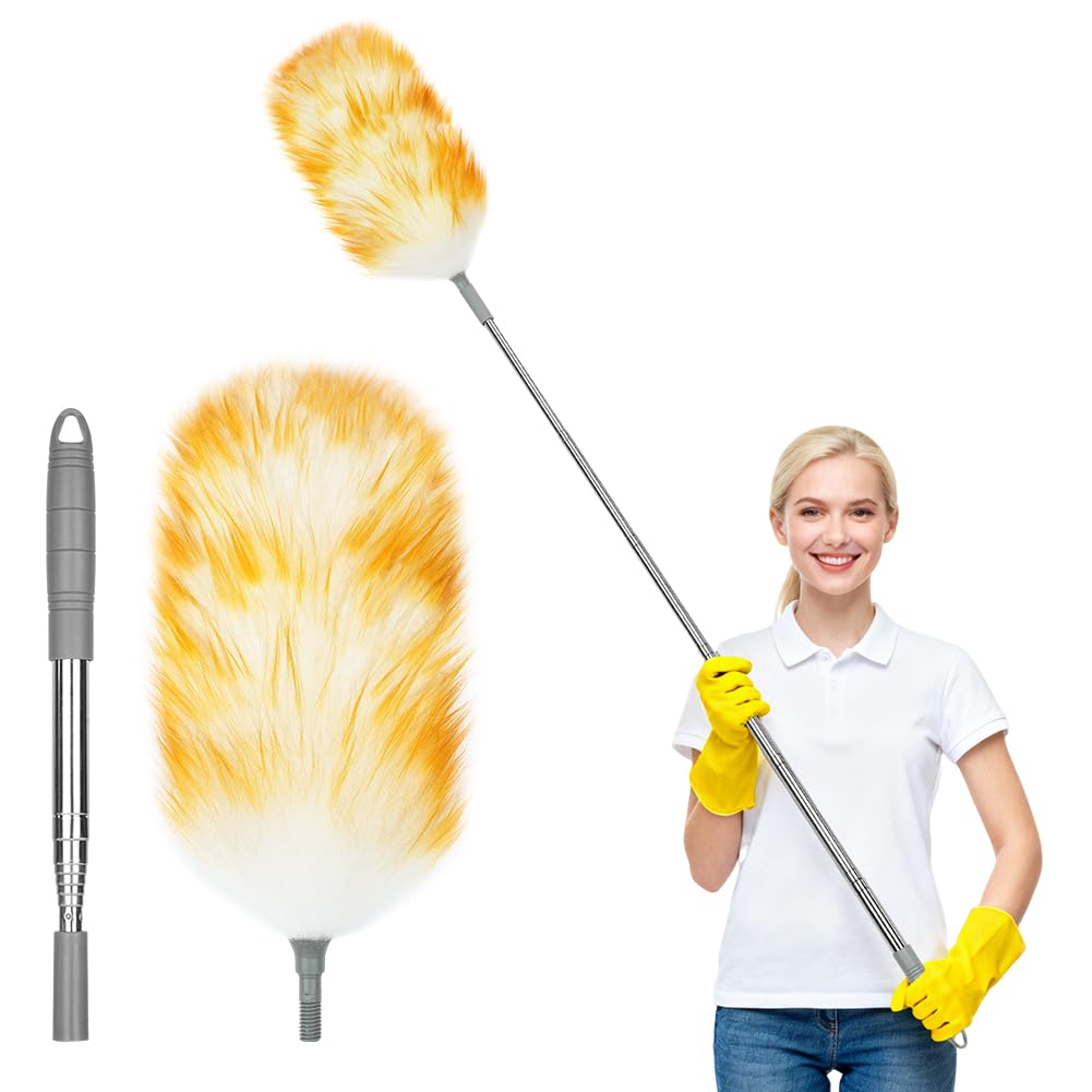 Vicloon Wełna pułapka na kurz, łapacz kurzu z mikrofibry 54-120 cm wysuwany regulowany zmywalny naturalny puszysty ręczny miotełka wielokrotnego użytku do żaluzji mebli samochodowych uchwyt ze stali