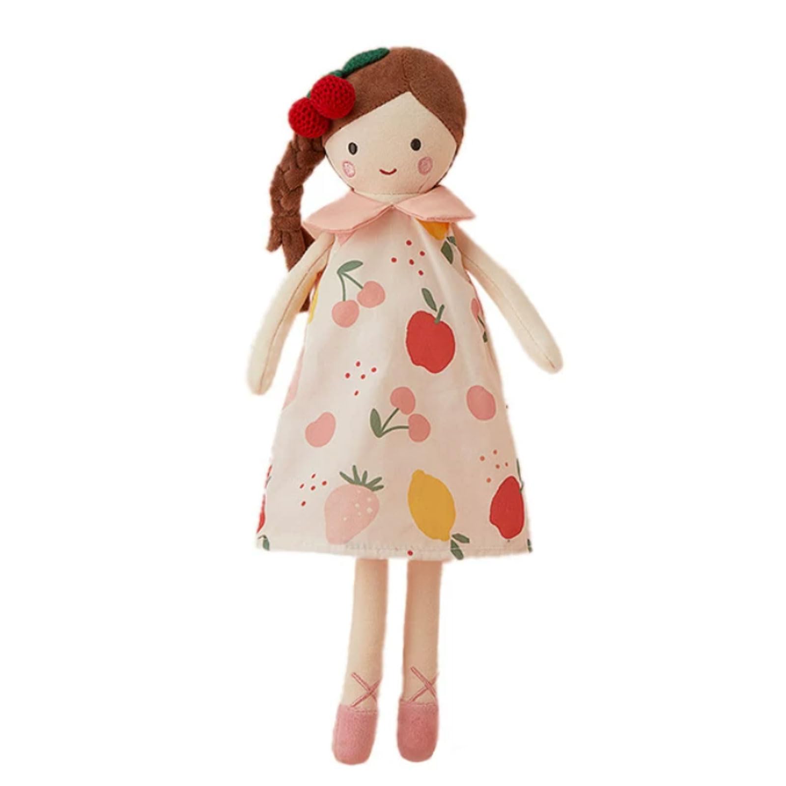 Ttnmrc Women's B Montessori Cute Cherry Princess Cloth Doll, Washable Soft Stuffed Comfort Toy, Infant Soothing Security Rag Doll,
