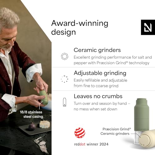 Image of LARS NYSOM Salt and Pepper Grinder Set, Stainless Steel Manual Salt and Pepper Mills, Adjustable Ceramic Grinder, Design Spice Shakers (Green /Beige)