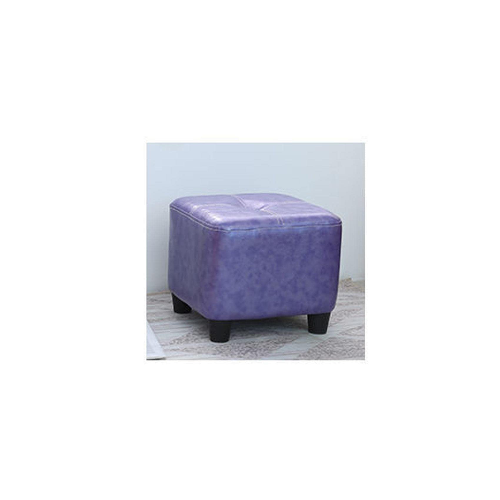 LMMIAOZ Square Footstool in Taro Purple Soft Oil Wax Leather Anti Slip Easy to Clean 30 * 30 * 35cm