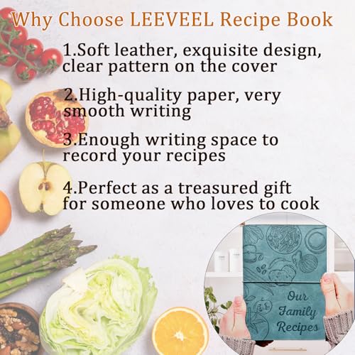 Image of leeveel Blank Recipe Book to Write in Your Own Recipes, 5.6 X 8.2 Recipe Ring Binder with PU Leather Cover, Recipe Journal with 160 Recipes (sky blue)