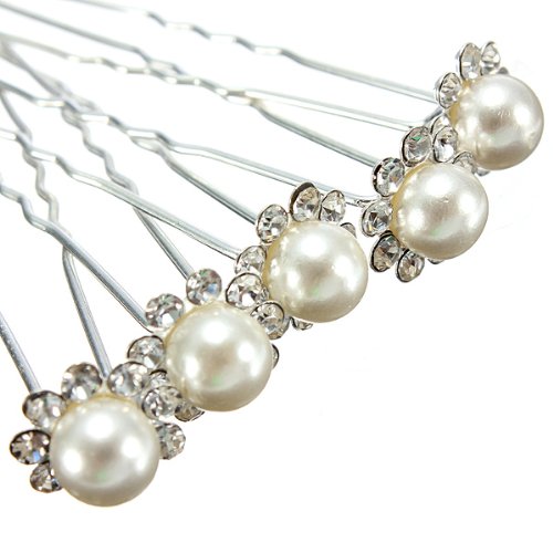 5X Wedding Bridal Lady Crystal Rhinestone Pearl Flower Hairpins Hair Pin Clips by Oceanmap