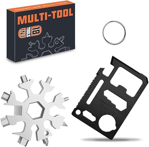 Miniatura 1 de Regalos navideños para hombres y padres, multiherramienta 18 en 1 de copo de nieve plateado y tarjeta de crédito negra 20 en 1, regalos de Navidad