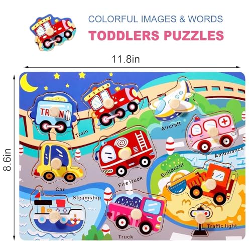 Montessori Toy Wooden Puzzle Sensory Shape Peg Learning Education Preschool Activities Birthday Gifts for Infants Babies Toddlers Boys Girls Ages 3+ Years Old