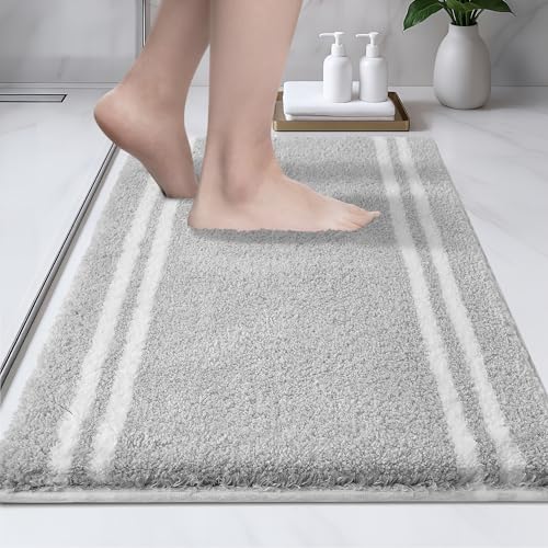 PURRUGS Bathroom Rug Non-Slip Machine Washable 20' x 30', Super Absorbent and Quick Dry Shaggy Microfiber Bath Mat, Extra Soft and Plush Bath Rug for Bathtub, Shower, and Sink, Light Grey