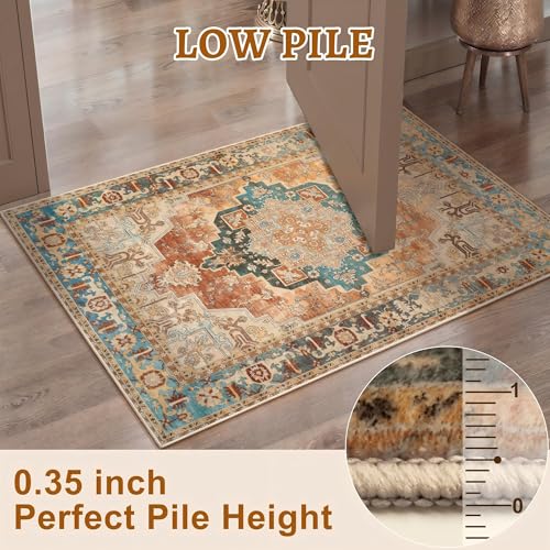 Image of Tangsoo 2x3 Washable Rugs for Entryway, Vintage Non Slip Small Rug Orange