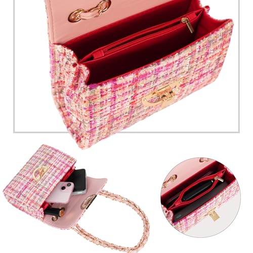 Women Tweed Purses Lattice Clutch Crossbody Bag Trendy Ladies Evening Square Shoulder Bag with Chain Designer Purses4