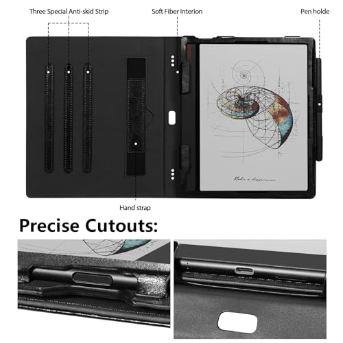 Image of E NET-CASE Case for 10.3 inch Boox Note Air 5 C (2025) / Note Air4 C (2024) / Note Air3 C / Air3 B /W (2023), 360 Degree Rotating Stand Cover with Pen Holder /Hand Strap, Auto Sleep /Wake (Black & Brown)