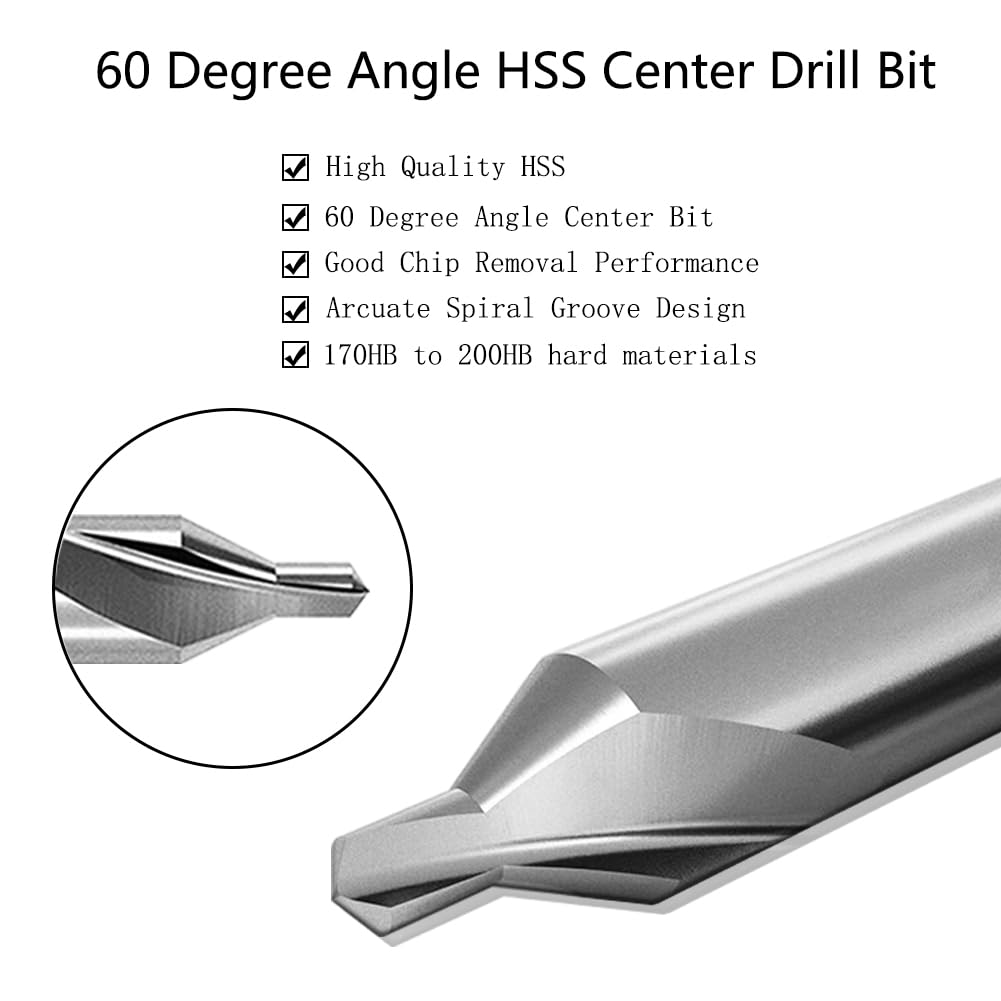 8 PCS Center Drill Bits Set, Countersink Tools for Lathe Metalworking 60 Degree Angle HSS Center Drill Bits for Alloy Steel, Cast Iron, Other Hard Metals (1.0/1.5/2.0/2.5/3.0/4.0/5.0/6.0)