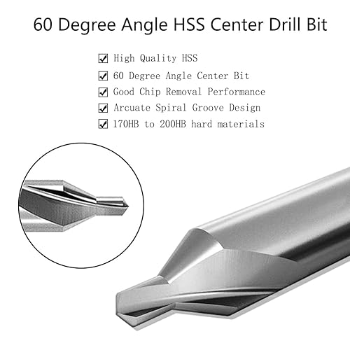 Miniatura 3 de Juego de 8 brocas centrales, herramientas avellanadoras para torno metalúrgico de ángulo de 60 grados HSS para acero aleado, hierro fundido, otros