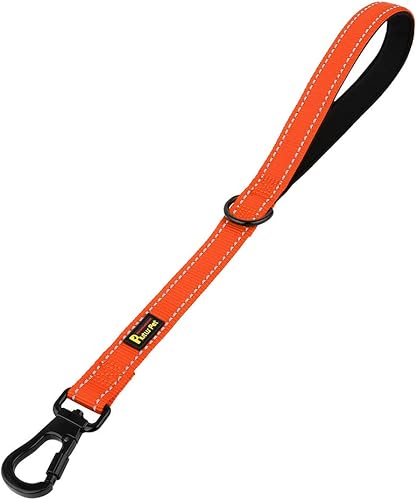 Miniatura 18 de PLUTUS PET Correa corta de 10 pulgadas para perros grandes con clip de mosquetón de bloqueo y asa acolchada (10 pulgadas, rosa) Beige,Negro