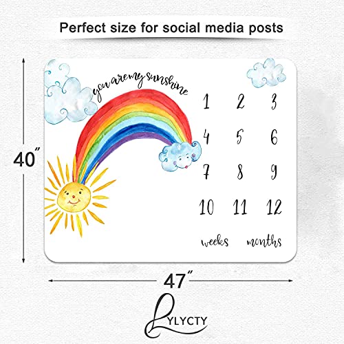 Image of Baby Monthly Milestone Blanket Wreath and Frame, Rainbow Sun Photo Prop, Growth Photography Background, 47x40 inches, Polyester, Single Layered, Baby Blanket