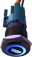 Vista 2 de ESUPPORT Interruptor de botón momentáneo de 12V para auto, vehículo, con luz LED azul, carcasa negra, interruptor de encendido de motor, enchufe
