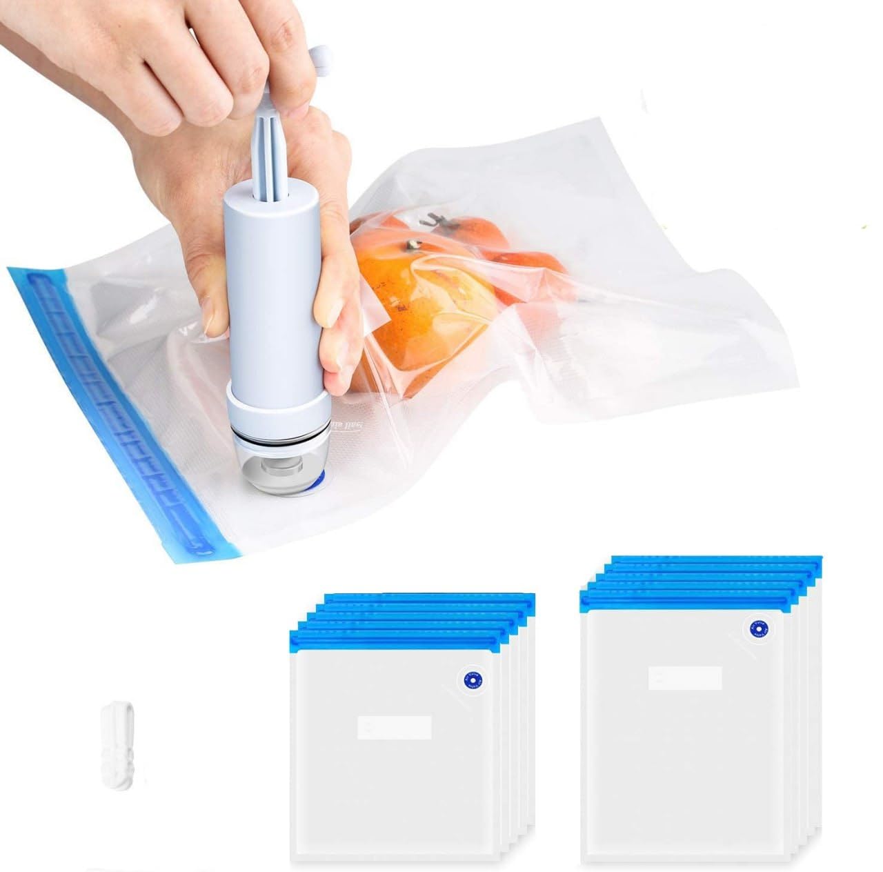 Food Compression Bag Vacuum Storage Space Saver Food Sealer Reusable for Food Vegetables, Fruits Etc. Portable[1x Manual Pump,30 * 34cm,26 * 34cm 26 * 28cm,21 * 22cm Pack of 5