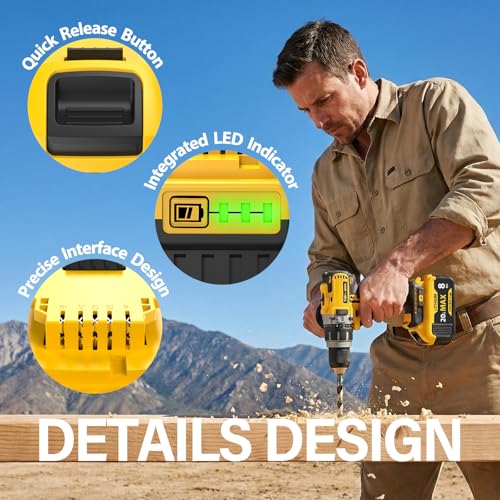 2-Pack 8000mAh High-Capacity Replacement for Dewalt 20V Max Battery Compatible with DCB200 DCB201 DCB203 DCB204 DCB205 DCB206 for DeWalt 20V Cordless Power Tools with LED Indicator & Safety Protection - Image 4