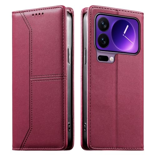Étui compatible Xiaomi POCO F6 5G rouge housse portefeuille cuir flip magnétique amovible