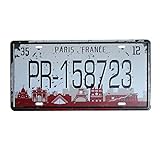 metal Signs PLUMTALL France Paris Car Auto Tag Metal License Plate Vintage Home Decor Bar Pub Cafe Tin Art Wall Painting Plaque (6 x 12 inches)