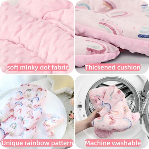 Image of Infant Car Seat Insert, Car Seat Head Support Baby Girls with 2 Strap Covers, Soft & Reversible Newborn Carseat Insert Cushion for Stroller, Swing, Bouncer (Pink Rainbow)