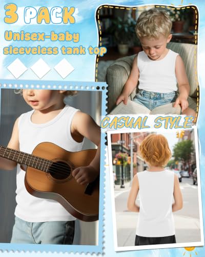 Image of Yooo's Vivi 3 Pack Toddler Boys Tank Tops | Toddler Boys Undershirts, 18M-5T, Sleeveless Muscle Shirt, Kids Athletic Tops, Crewneck, Summer, Loose, Basic, Sport, Play
