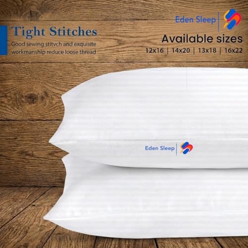 Image of Youth Pillow Cases - 500 Thread Count 16 x 22 inch, Pack of 2 White Strip Pillow Cover 100% Cotton Travel Pillow Case for Kids, Zipper Closure Toddler Youth Pillowcase 16x22, White Striped