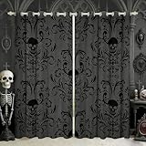 Black Damask Blackout Curtains Antique Victorian Baroque Gothic Vintage Floral Curtains & Drapes Exotic Sugar Skull Window Curtains 2 Panels 38'Wx45'L,Gothic Bone Skeleton Bohemian Decor,Charcoal Grey