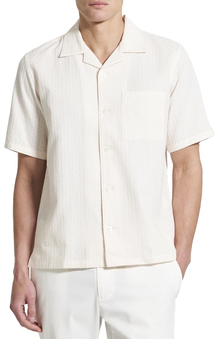 Men's Noll Short Sleeve Camp Collar in Geo Cotton Dobby