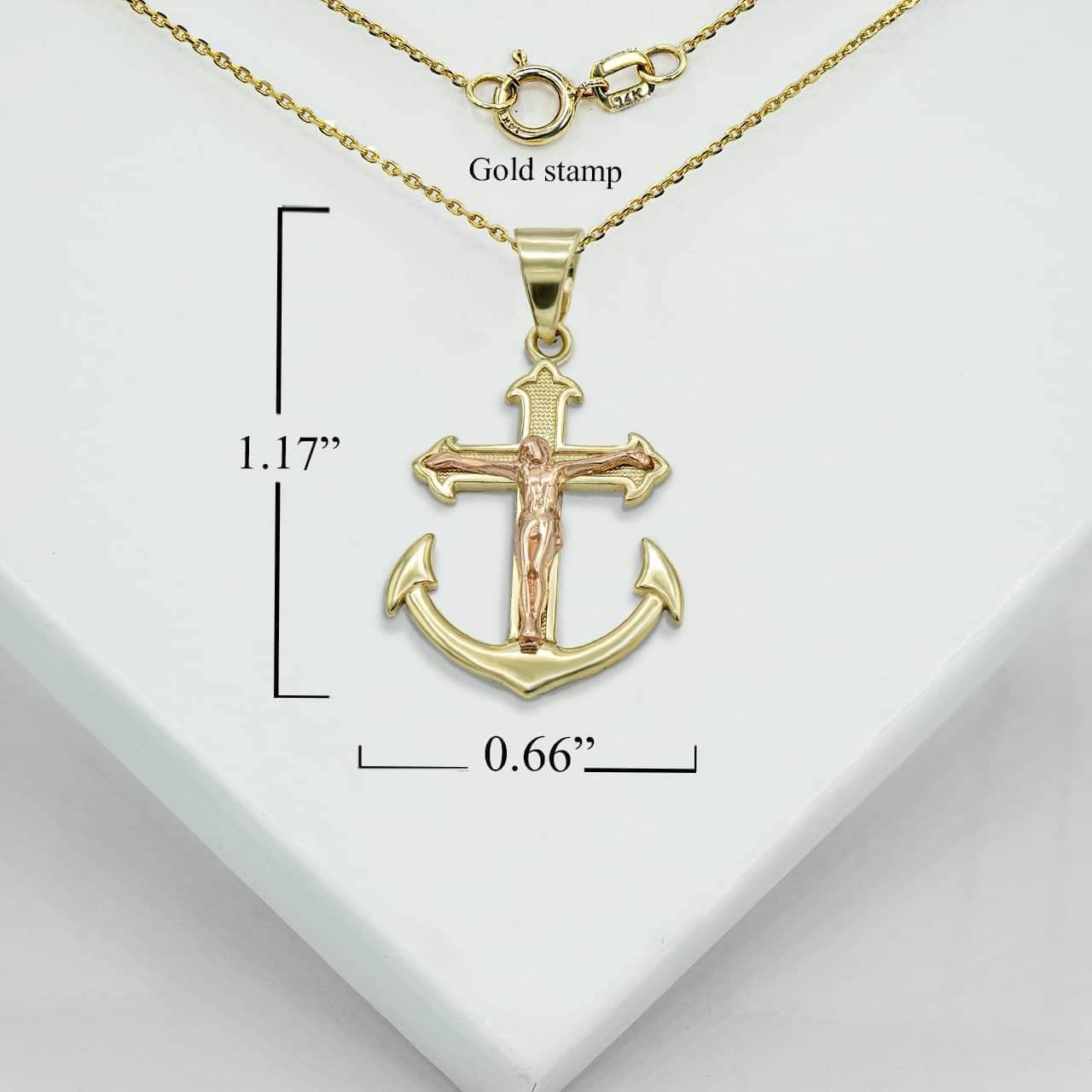 Solid 14k Gold Crucifix Cross Anchor Pendant Necklace