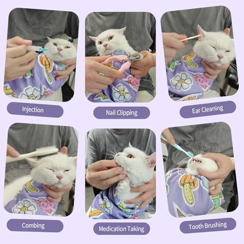 Image of 27.6 inch Cat Grooming Wrap,Self-Adherent Cat Wrap for Cutting Nails,Anti-Escape Cat Swaddle Wrap,Multifunctional Anti-Scratch Cat Restraint Wrap for Medicine,Nail Clipping,Ear Cleaning(Within 15lbs)