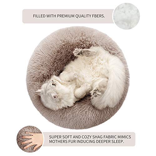 Love's cabin 20in Cat Beds for Indoor Cats - Cat Bed with Machine Washable, Waterproof Bottom - Taupe Fluffy Dog and Cat… - Image 3