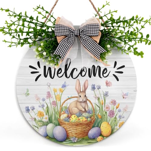 Farmhouse Easter Bunny Welcome Wood Door Hanger