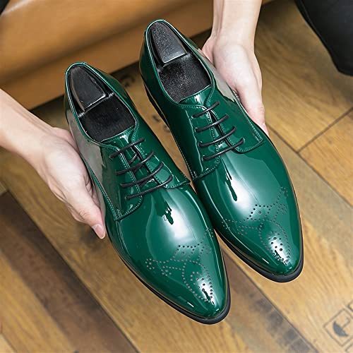 Dress Oxford Shoes for Men Lace Up Brogue Pointed Toe Faux Leather Derby Shoes Block Heel Non Slip Rubber Sole Slip Resistant Wedding(Green,10)2