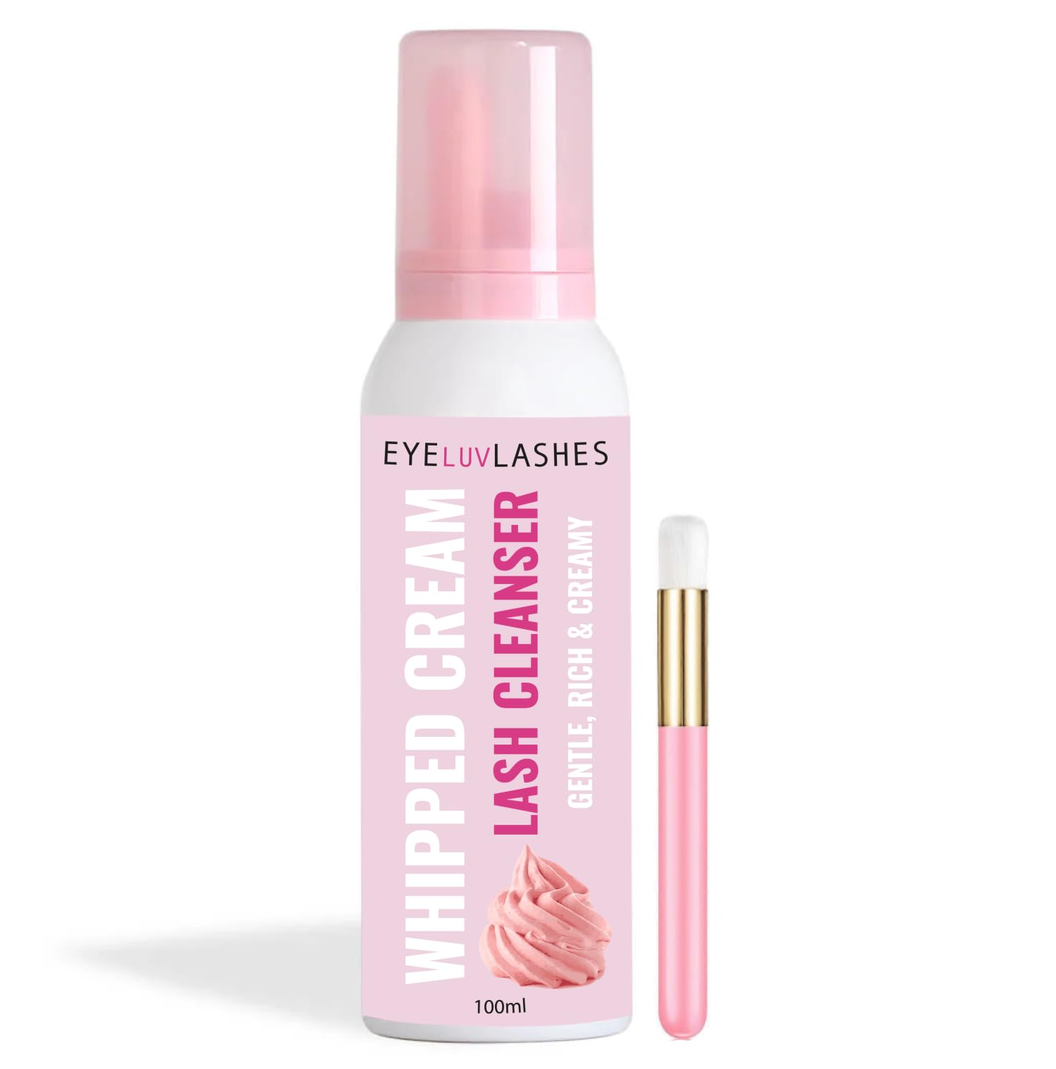 100ml Whipped Lash Shampoo with Cleanser Brush for Lashes Brows Lash Cream Mousse Eyelash Shampoo Vegan Oil Free Daily Cleanser Natural Lashes Brows Lash Lift Brow Lamination Extensions (Pink Mousse)