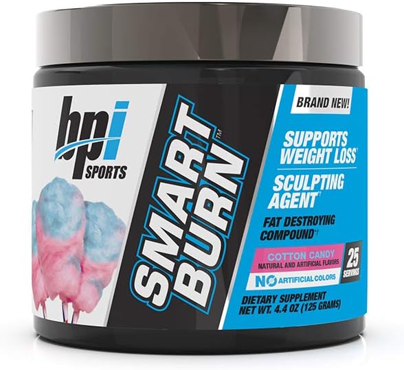 BPI Sports Smart Burn – Weight Loss, Burn Fat, Energy – Carnitine, Cla, Green Tea, Caffeine, Theobromine, Dynamine – for Men & Women – No Artificial Colors – Cotton Candy – 25 Servings – 4oz