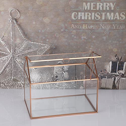 Elldoo 8.8" Rose Gold Glass Wedding Card Box, Glass Gift Boxes, Clear Geometric Planter Terrarium With Lid, Vintage Display Box For Wedding Receptions,Graduation, Centerpiece Decor, Keepsake (Glass Box Only) #TOP4