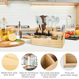 RedCall Utensil Holder,Wood Cooking Utensil Organizer,Large Farmhouse Utensil Holder for Counter top,Rustic Spoon Spatula Holder Kitchen Tools Storage Caddy Decor (4 Compartments) RedCall Utensil HolderWood Cooking Utensil OrganizerLarge Farmhouse Utensil Holder for Counter topRustic Spoon Spatula Holder Kitchen Tools Storage Caddy Decor 4 Compartments
