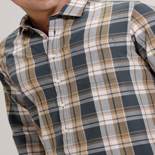 Image of BASICS 100% Cotton Checked Shirt for Men | Slim Fit | Everyday Smart Casual Wear | Full Sleeve