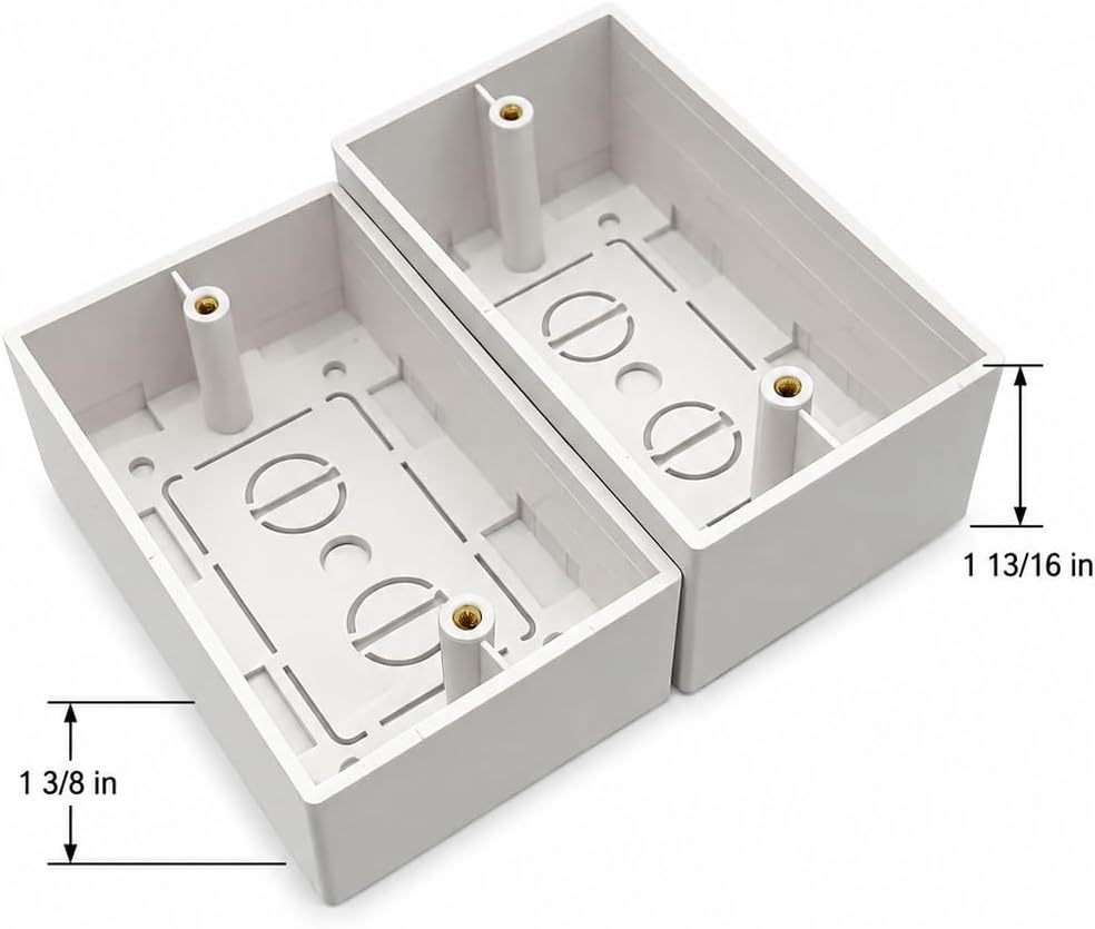 Single Gang Low Voltage Electrical Surface Mount Backbox on Wall 1.37 inch in Depth, White, 5 Pack