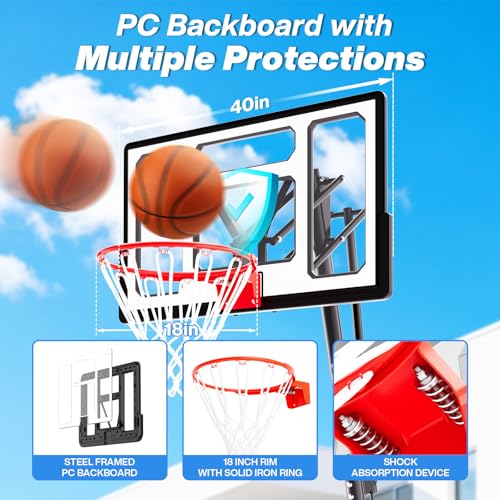 Image of AWII SPORT Basketball Hoop Outdoor 40&44&48 Inch Impact Backboard, 5.3-10FT Height Adjustable Basketball Hoop Goal System with Portable Wheels for Adults
