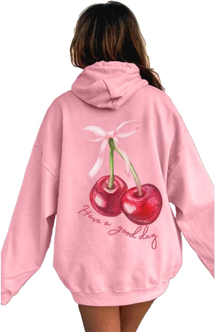 Coquette Red Cherry Hoodie, Womens Cute Cherry Graphic Hoodie, S - 3XL - Image 2