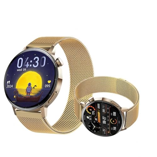 Wizvox 2025 Montre Tensiomètre - Moniteur De 𝐆l𝐲𝐜𝐞𝐦𝐢𝐞 2.10 Montre Connectée Senior - Moniteur D'Oxygène Vie Quotidienne F67S0715,MilanGold