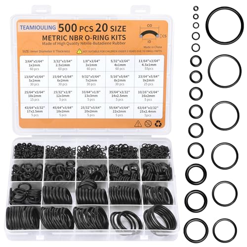 500 Pcs 20 Sizes O Rings Kit Rubber O-Ring Assortment Kit Rubber Washers Pressure Washer Gasket Rings Set for Plumbing Various Car Auto Vehicle Repair Air or Gas Sealing Connections Resist Oil Heat