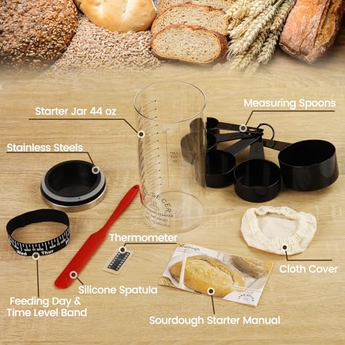 Jakesecer 44oz Sourdough Starter Jar Kit Glass, Wide
