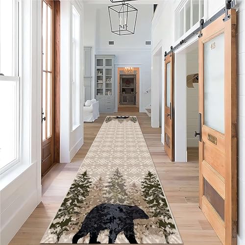 Vintage-Farmhouse-Black-Bear-Hallway-Rug-Runners-2x10ft-Rustic-Cabin-Forest-Woodland-Entrance-Carpet-with-Non-Slip-Backing-Washable-Rug-Non-Slip-Pet-Friendly-Rug-for-Hardwood-Floors-Runner Vintage Farmhouse Black Bear Hallway Rug Runners 2x10ft Rustic Cabin Forest Woodland Entrance Carpet with Non Slip Backing Washable Rug Non Slip Pet Friendly Rug for Hardwood Floors Runner