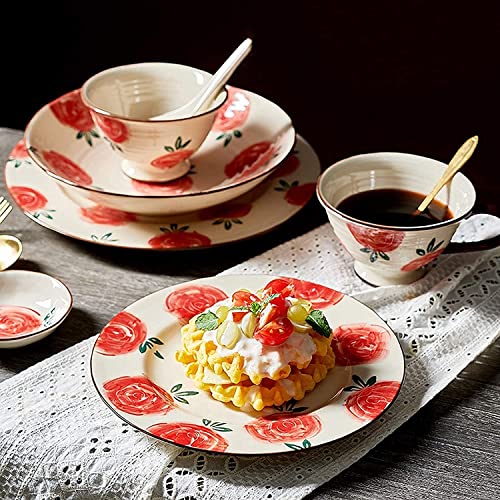 NC Set di stoviglie, per la casa o Ristorante Speciale, Set per la Cena in Ceramica, 51 Pezzi Retro Garden Rose Filo di… - immagine 4