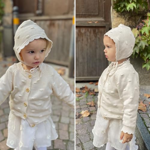 Simplee kids Baby Girl Knit Cardigan Sweater Cream Cotton Autumn Coat3