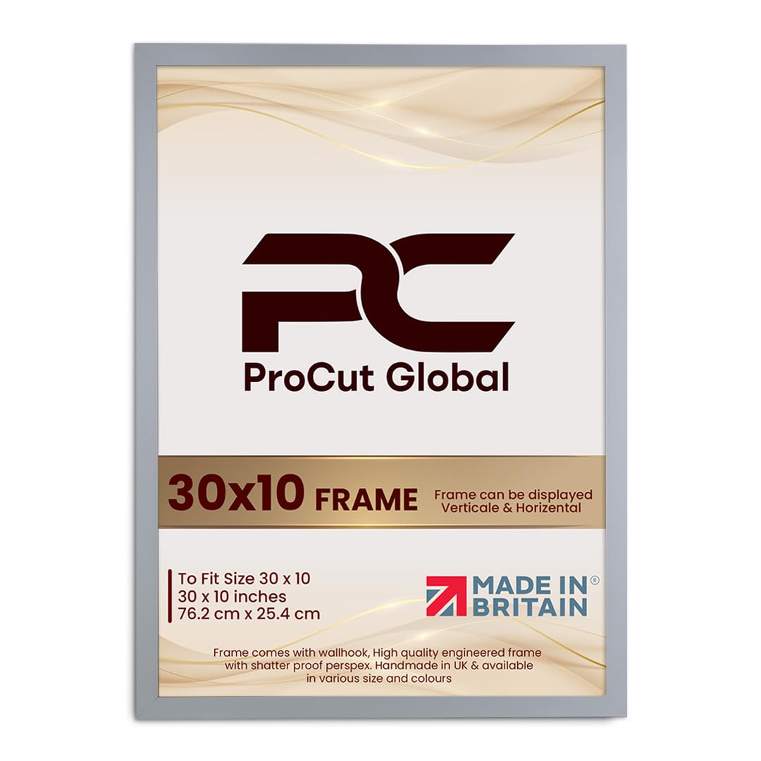 Procut Global 30X10 Light Grey Picture Frames - Modern Wooden Photo Frame with Shatterproof Perspex for Wall or Tabletop - Perfect for Posters, Certificates, Prints - Sizes & Colors Available — image 1
