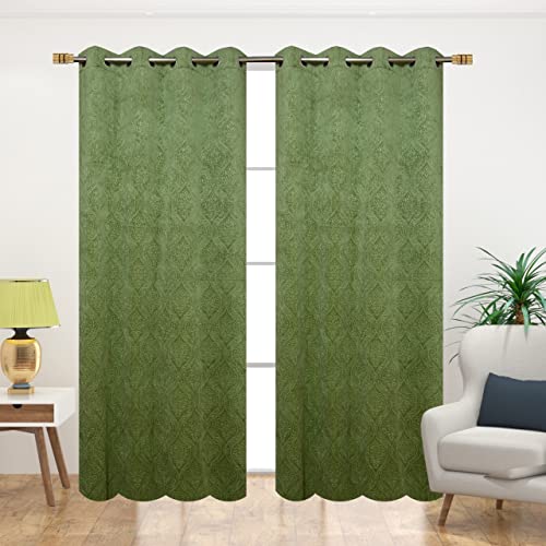 Image of Fabrilia Velvet Eyelet Window Curtain 5 feet for Living Room /Bedroom, Green, Pack of 1 Piece